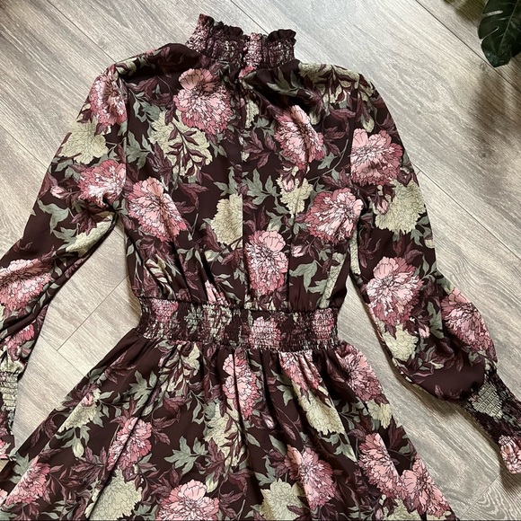 Nanette Lepore floral high neck high-low smocked chiffon dress size 8 - Picture 12 of 14